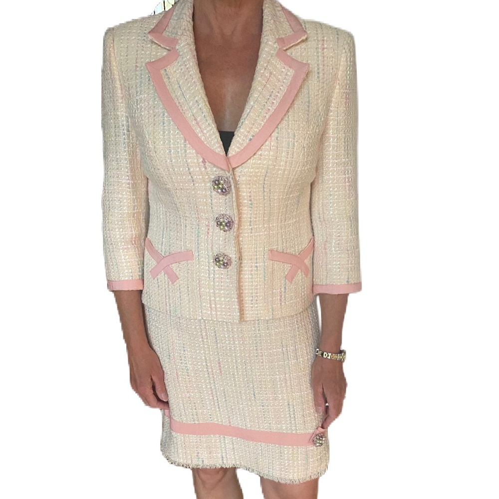 Context tweed style skirt suit set 4/6P pink
